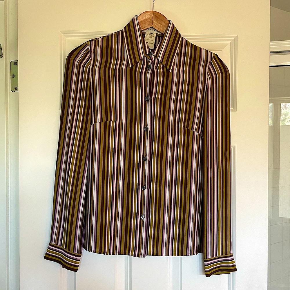 Celine Silk Long-Sleeve Button-Up Top